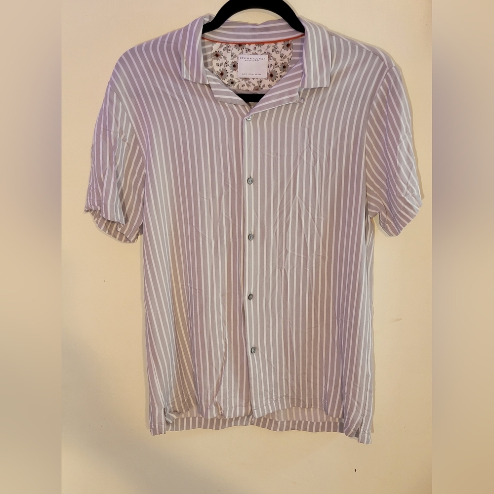 Denim & Flower Gray Striped Button Down Shirt Size Medium